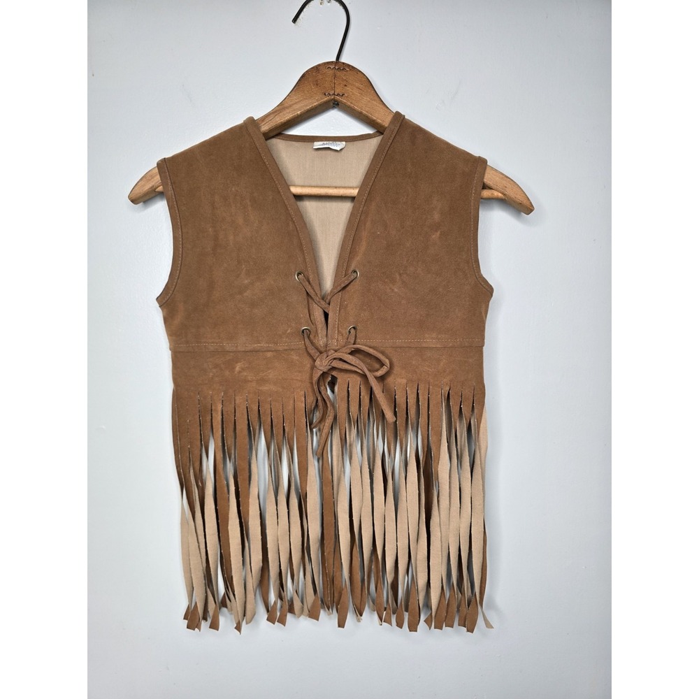 Vintage SEARS Roebuck Girls Childrens Suede Leather Cowboy Fringe Small 7-8